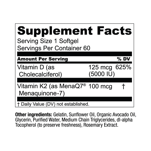 LC K2 D3 Supplement Facts